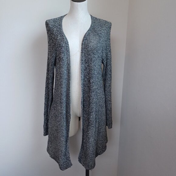 Eileen Fisher Cardigan Sweater Open Knit Linen Wool Blend Dark Neutral Womens L - Picture 2 of 13